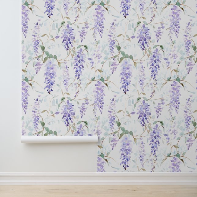 Watercolor Wisteria Flower Purple Blue Floral Wallpaper (Application)