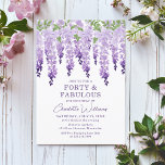 Watercolor Wisteria Forty & Fabulous Floral Chic Invitation<br><div class="desc">Watercolor Wisteria Forty & Fabulous Floral Chic features elegant watercolor wisteria flowers in soft lavender and purple with green leaves on a white background with your 40th birthday invitation information below. Personalise by editing the text in the text boxes provided. Designed for you by ©2024 Evco Studio www.zazzle.com/store/evcostudio</div>