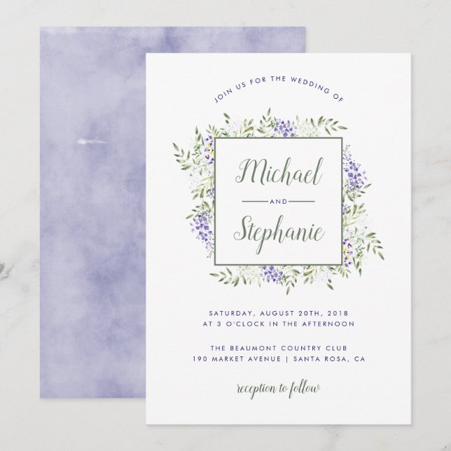 Watercolor Wisteria Frame Wedding Invitation (Front/Back)
