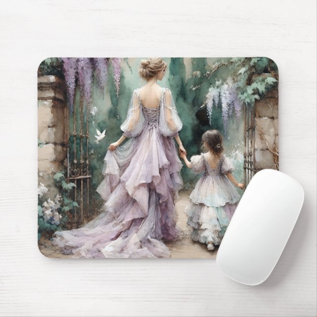 Watercolor Wisteria Garden Mouse Mat (With Mouse)