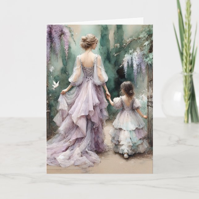 Watercolor Wisteria Garden Mum And Child Card (Front)