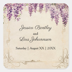 Watercolor Wisteria on Vintage Parchment Wedding Square Sticker