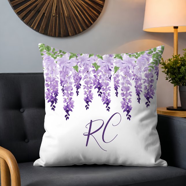 Watercolor Wisteria Personalised Monogram Cushion (Creator Uploaded)