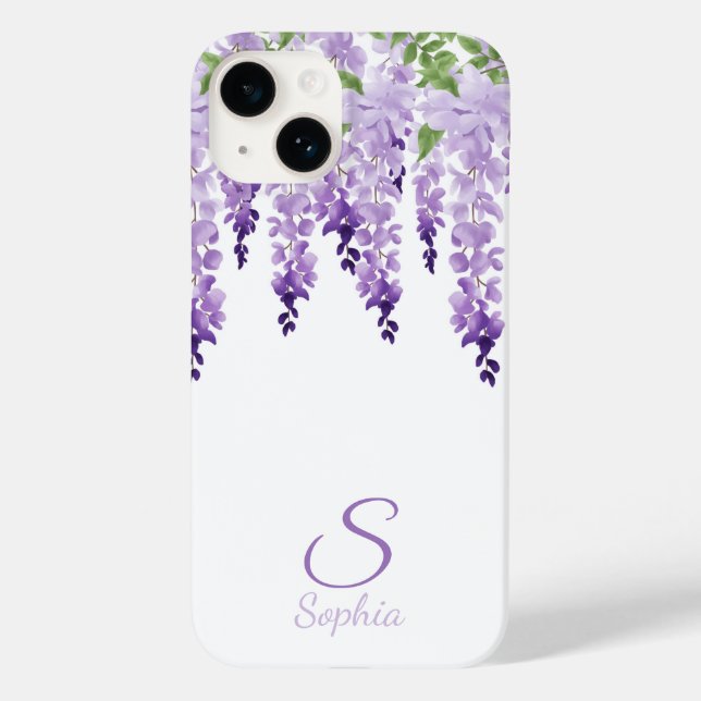 Watercolor Wisteria Personalised Name Monogram Case-Mate iPhone Case (Back)