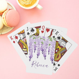 Watercolor Wisteria Personalised Name Playing Cards
