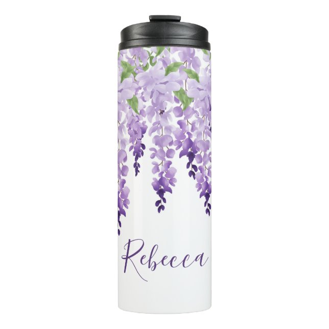 Watercolor Wisteria Personalised Name Thermal Tumbler (Front)