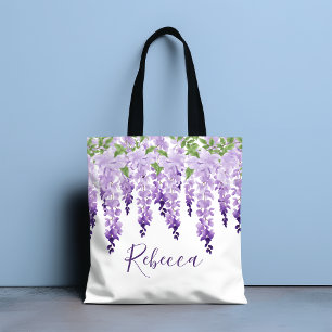 Watercolor Wisteria Personalised Name Tote Bag