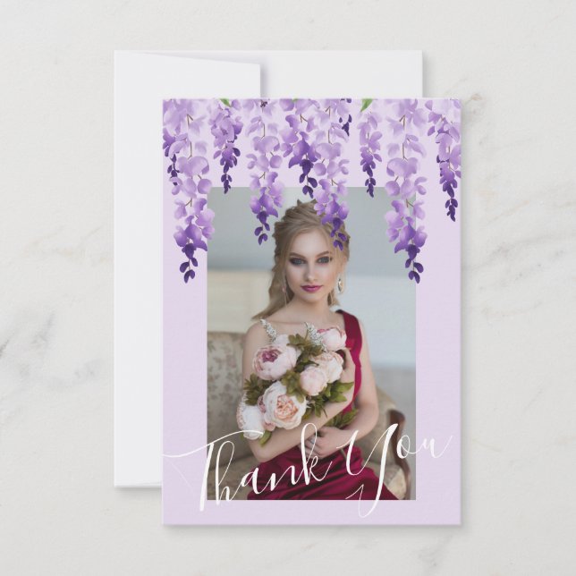 Watercolor Wisteria Photo | Bat Mitzvah Thank You Card (Front)