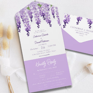 Watercolor Wisteria Purple Lilac Floral Wedding All In One Invitation