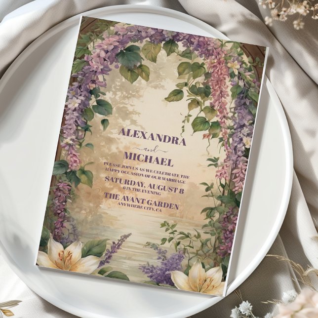 Watercolor Wisteria Purple Lilac Floral Wedding Invitation (Creator Uploaded)