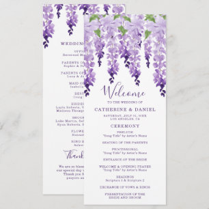 Watercolor Wisteria Purple Lilac Floral Wedding Programme