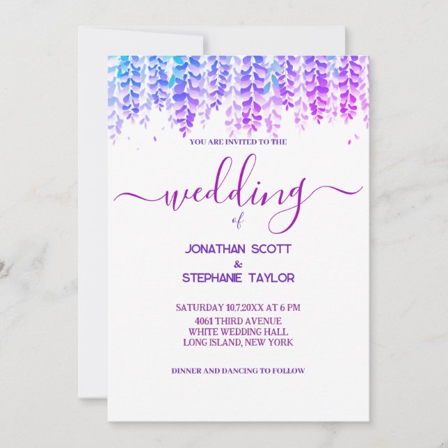 Watercolor Wisteria Purple Wedding Invitation (Front)