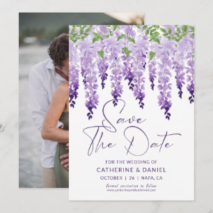Watercolor Wisteria Purple Wedding Photo Save The Date