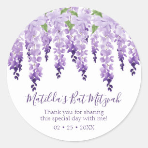 Watercolor Wisteria Thank You   Bat Mitzvah Classic Round Sticker
