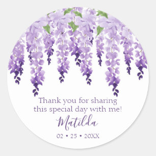 Watercolor Wisteria Thank You   Bat Mitzvah Classic Round Sticker