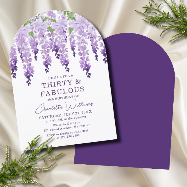 Watercolor Wisteria Thirty & Fabulous Floral Chic Invitation (Creator Uploaded)