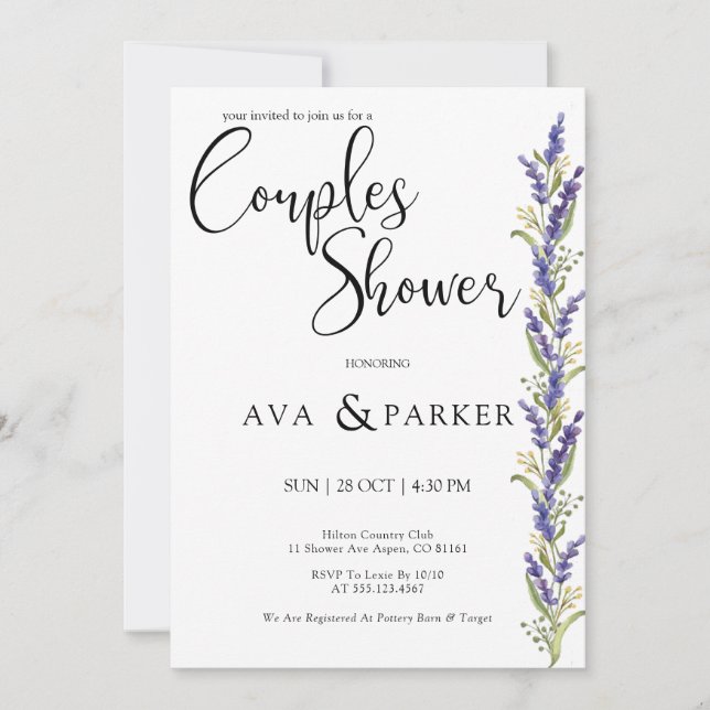 Watercolor Wisteria tree Couples Shower Invitation (Front)