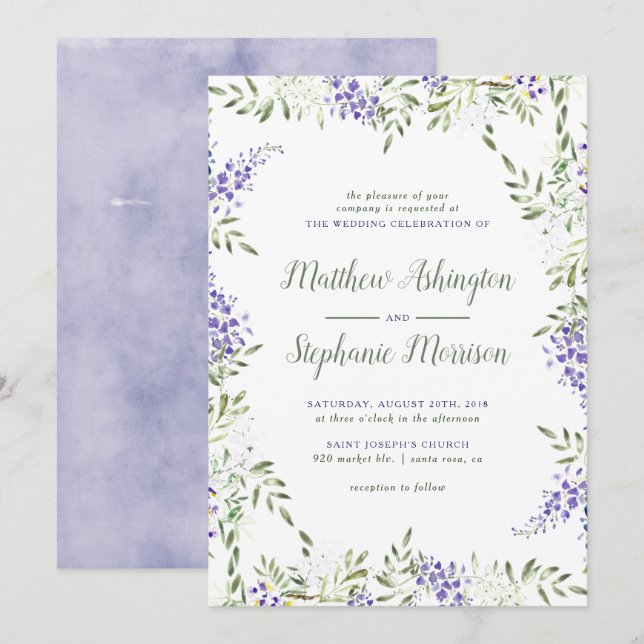 Watercolor Wisteria Wedding Invitation (Front/Back)