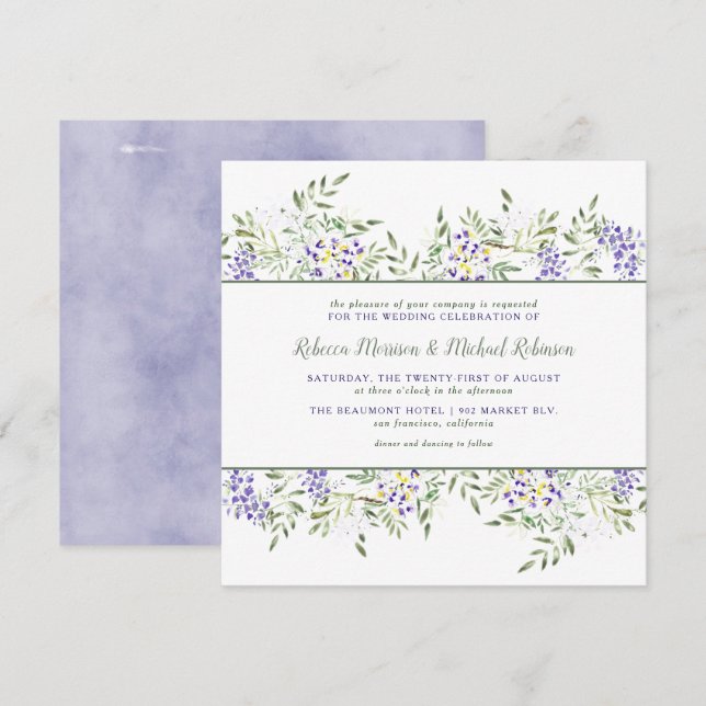 Watercolor Wisteria Wedding Invitation | Square (Front/Back)