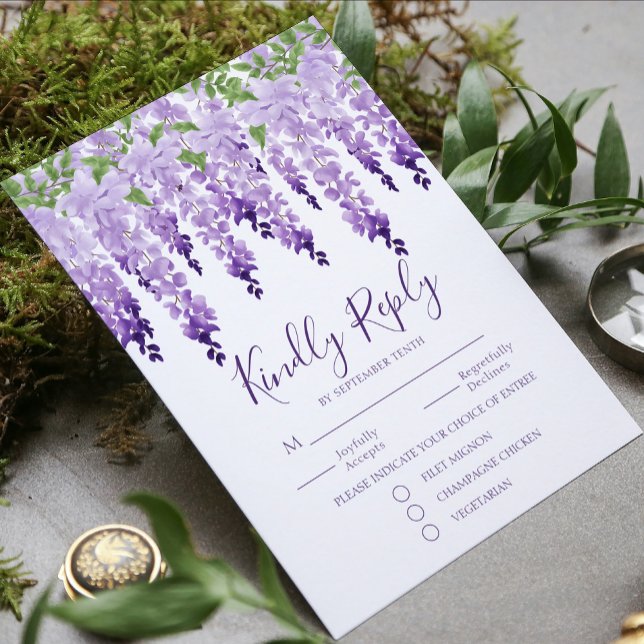 Watercolor Wisteria Wedding Meal Choice RSVP Card (Creator Uploaded)