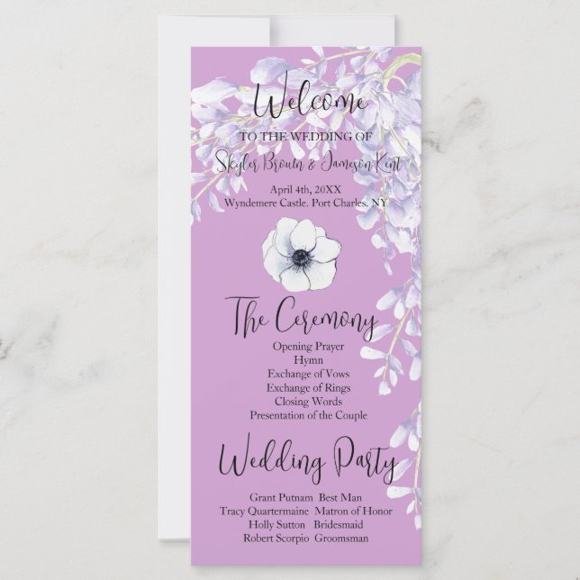 Watercolor Wisteria Wedding Program (Front)