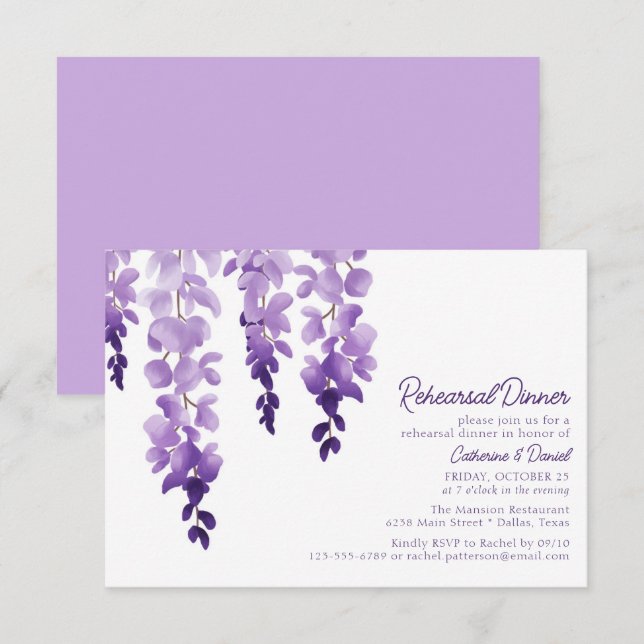 Watercolor Wisteria Wedding Rehearsal Dinner Enclosure Card (Front/Back)