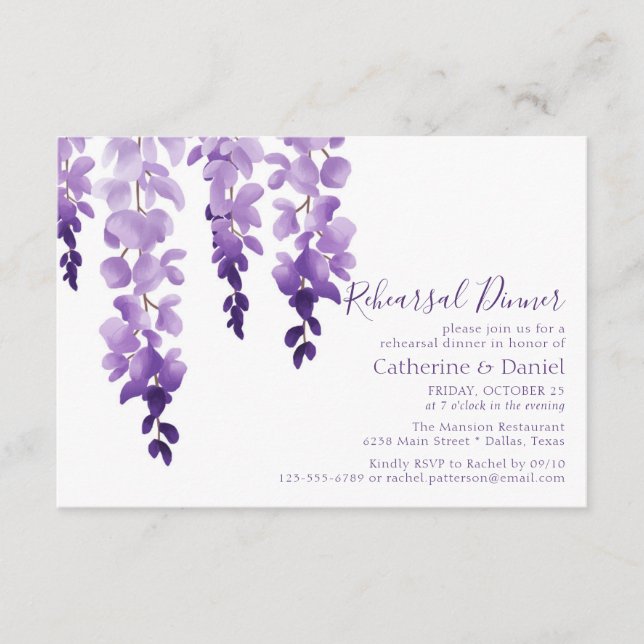 Watercolor Wisteria Wedding Rehearsal Dinner Enclosure Card (Front)