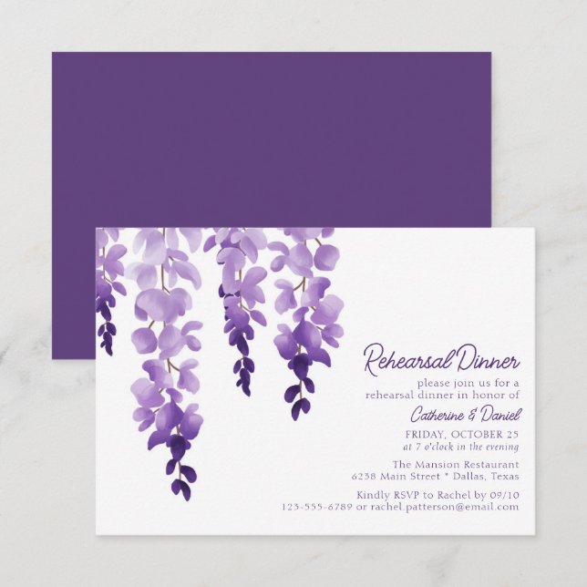 Watercolor Wisteria Wedding Rehearsal Dinner Enclosure Card (Front/Back)