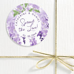 Watercolor Wisteria Wedding Spread The Love Script<br><div class="desc">Watercolor Wisteria Wedding Spread The Love Script Labels features elegant watercolor wisteria flowers in soft lavender and purple with green leaves on a white background with your wedding thank message and the date below. On the reverse is a soft lilac. Personalise by editing the text in the text boxes. Designed...</div>