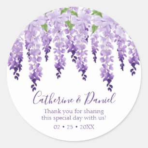 Watercolor Wisteria Wedding Thank You Favour Classic Round Sticker