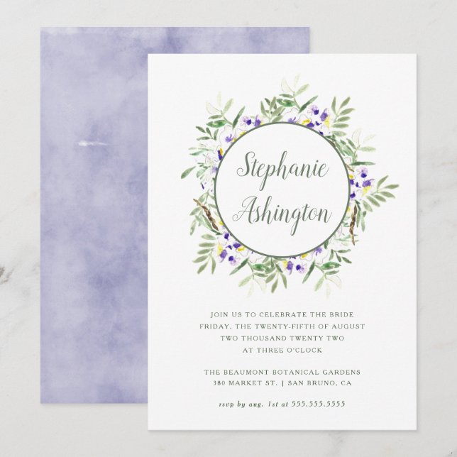 Watercolor Wisteria Wreath Bridal Shower Invite (Front/Back)