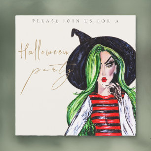 Watercolor Witch Adult Halloween Party Invitation