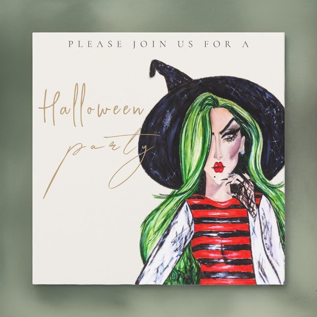 Watercolor Witch Adult Halloween Party Invitation (Creator Uploaded)