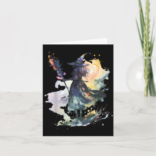 Watercolor Witch Halloween Fall Autumn Art Paintin Card
