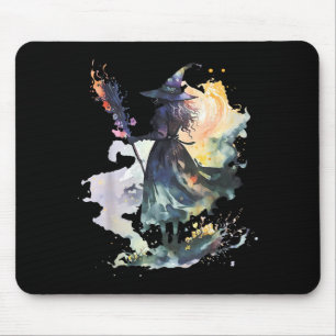 Watercolor Witch Halloween Fall Autumn Art Paintin Mouse Mat