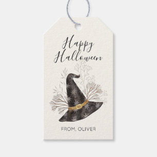 Watercolor Witch Hat Happy Halloween Gift Tags