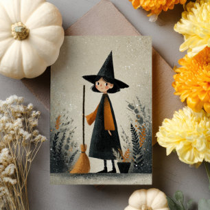 Watercolor Witch Illustration Whimsical Halloween  Card