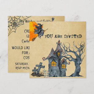 Watercolor Witches Goblins Halloween Costume Party Invitation