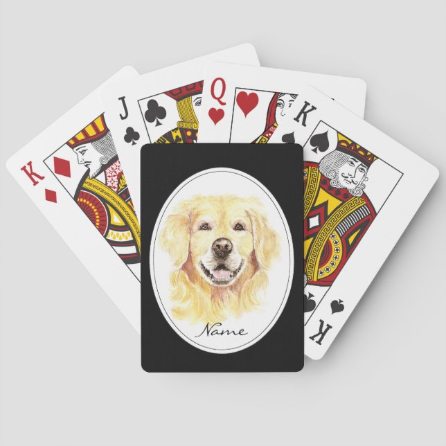 Watercolor with Golden Retriever custom Name Playing Cards (Back)