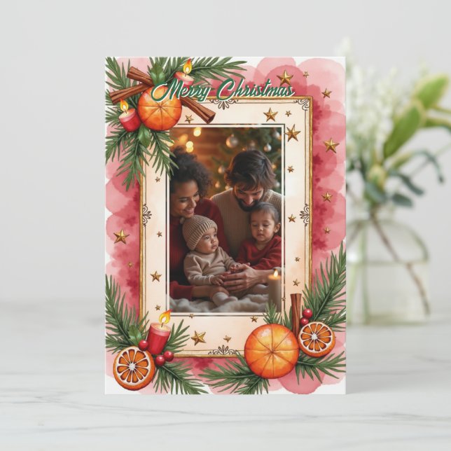 Watercolor With own photo Twinkle & Toasts card (Standing Front)