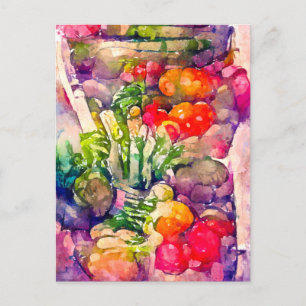 Watercolor with vegetables. painted. postcard