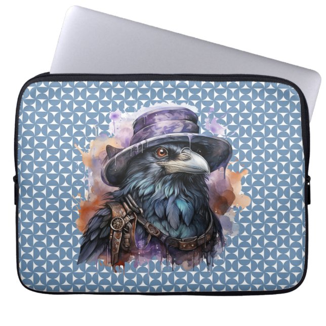 Watercolor Wizard Raven Bird Laptop Sleeve (Front)
