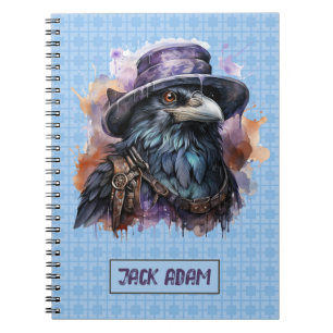 Watercolor Wizard Raven Bird Notebook