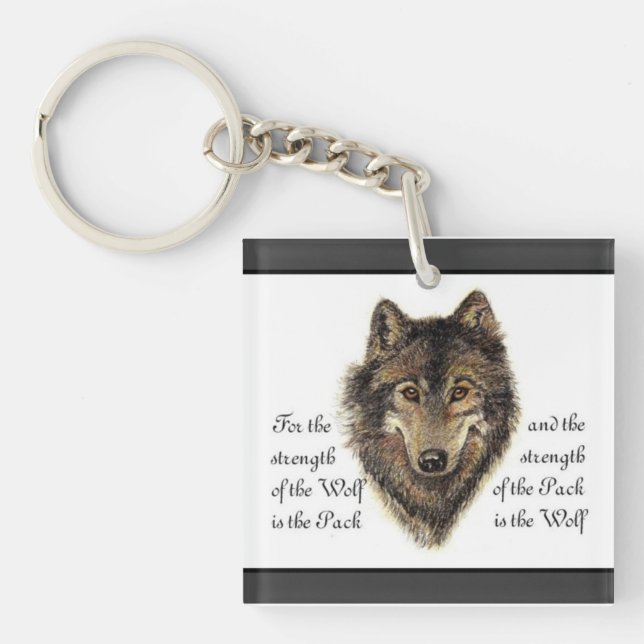 Watercolor Wolf and Family Pack Quote Key Ring (Front)