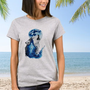 Watercolor Wolf and Moon T-Shirt