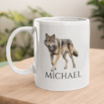 Watercolor Wolf Art Monogram Personalised  Coffee Mug<br><div class="desc">This design was created though digital art.  It may be personalised by choosing the  customise further option.

Contact me at colorflowcreations@gmail.com if you with to have this design on another product.  
  See more of my creations or follow me at www.facebook.com/colorflowcreations,  www.instagram.com/colorflowcreations,  www.twitter.com/colorflowart,  and www.pinterest.com/colorflowcreations.</div>