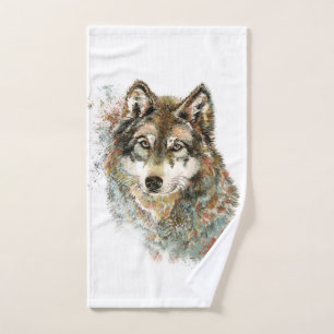 Watercolor Wolf Art Wildlife Animal Art Hand Towel