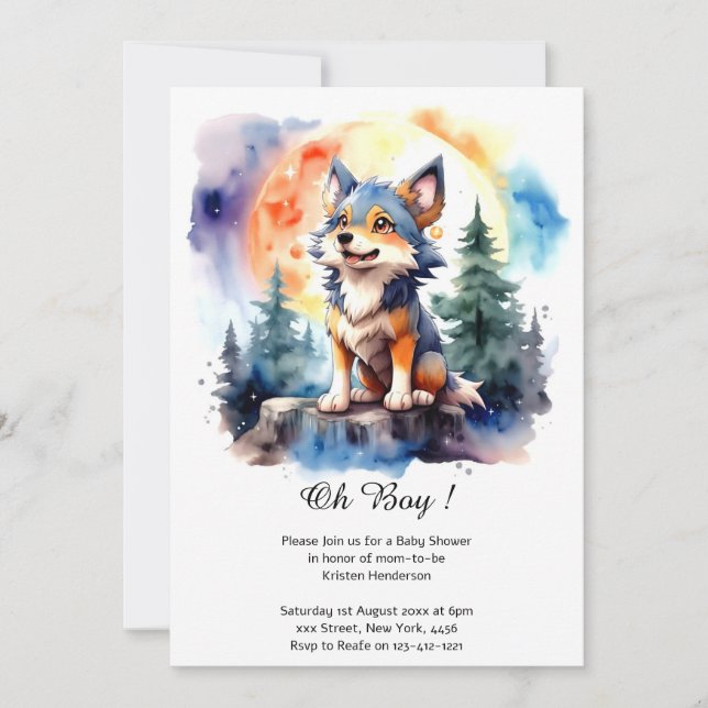 Watercolor Wolf Baby Shower Invitation (Front)