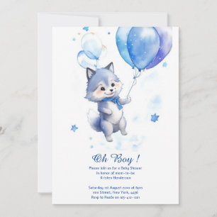 Watercolor Wolf Baby Shower Invitation