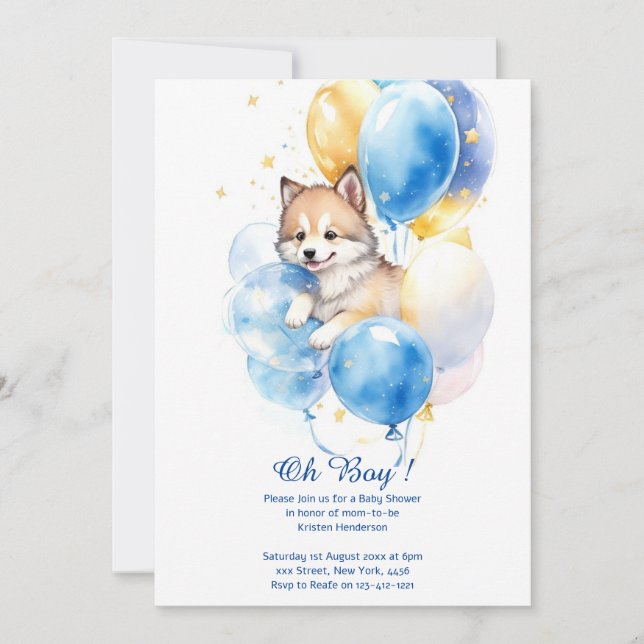 Watercolor Wolf Baby Shower Invitation (Front)
